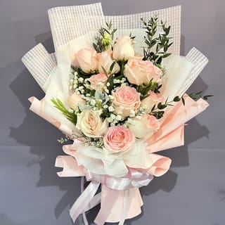 ช่อกุหลาบสีพีช 12 ดอก