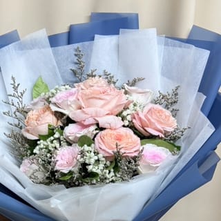 ช่อกุหลาบสีพีช 9 ดอก